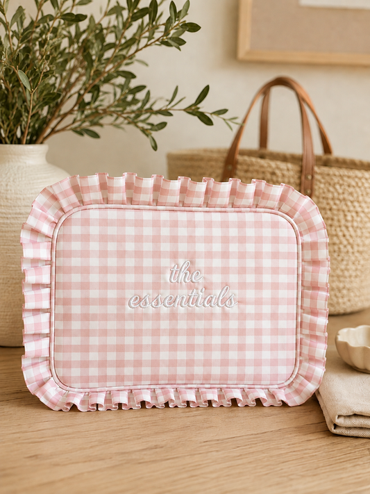 Personalized Gingham Ruffle Pouch